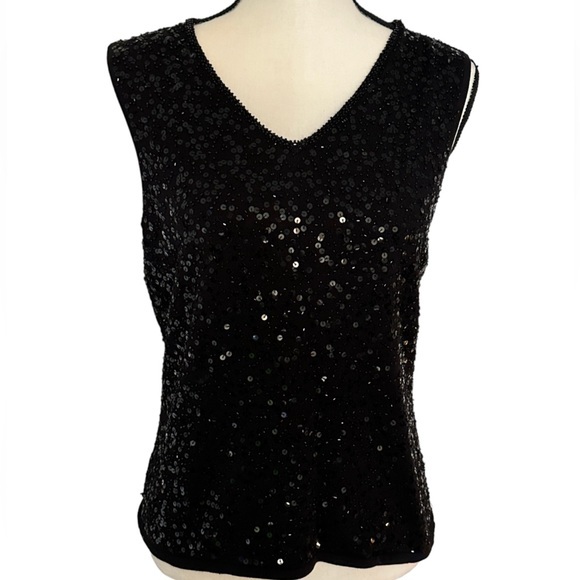 COPY - Talbots Stretch V-neck Sequin beaded size M silk blend - Picture 1 of 9